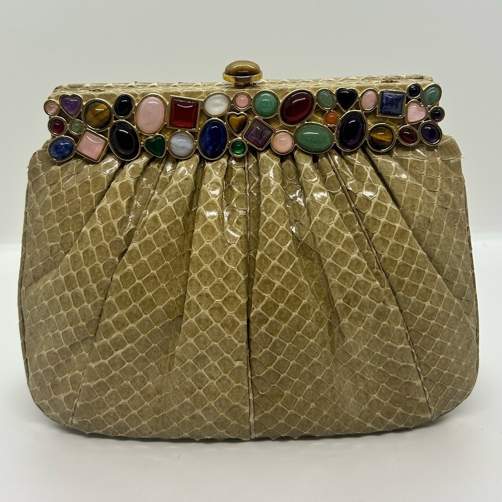 Judith Leiber Vintage Snakeskin Multi Color Gemstone Bag RARE NEW CONDITION - Picture 3 of 15